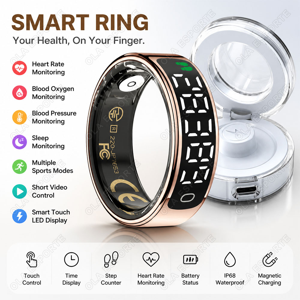 Health Monitors - Bague Intelligente avec Boîtier de Charge,